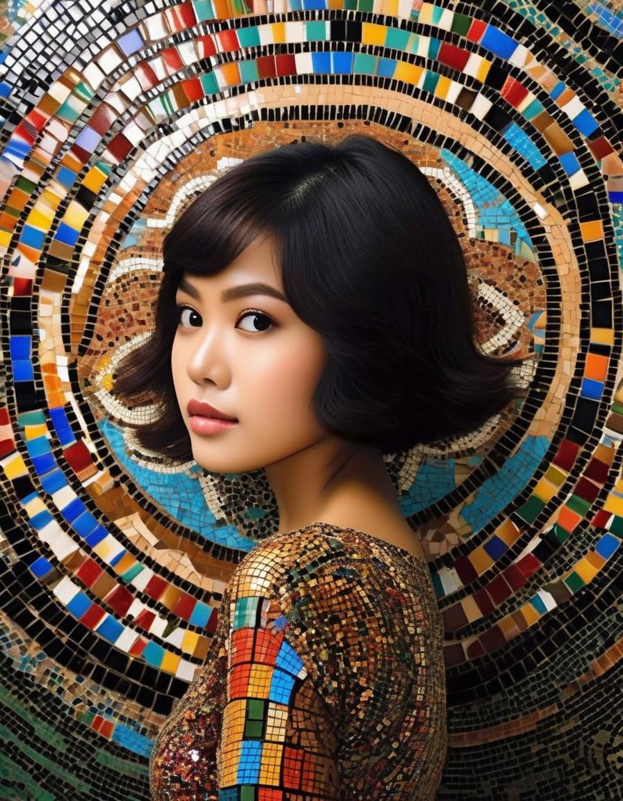 Indonesian Woman in Mosaic Patterned Outfit