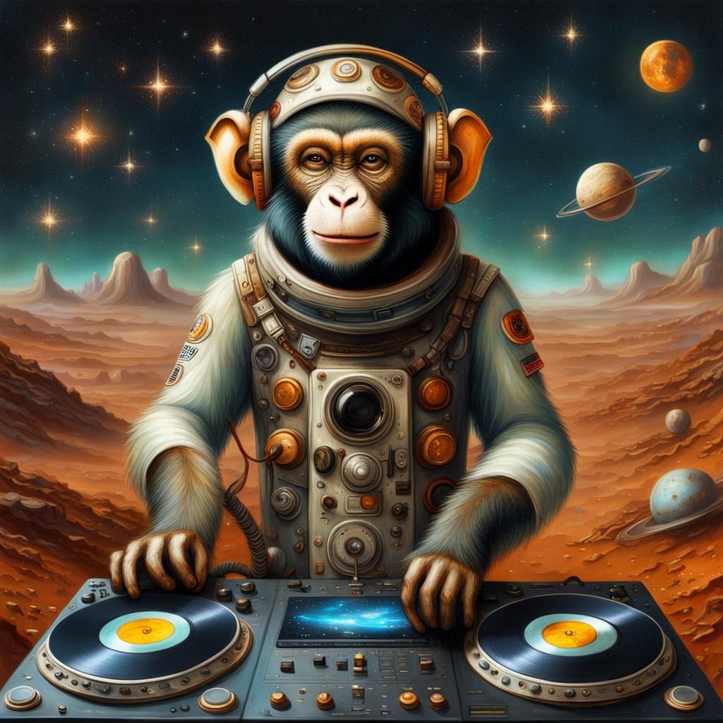 Surreal Monkey DJ in Space, Digital Art