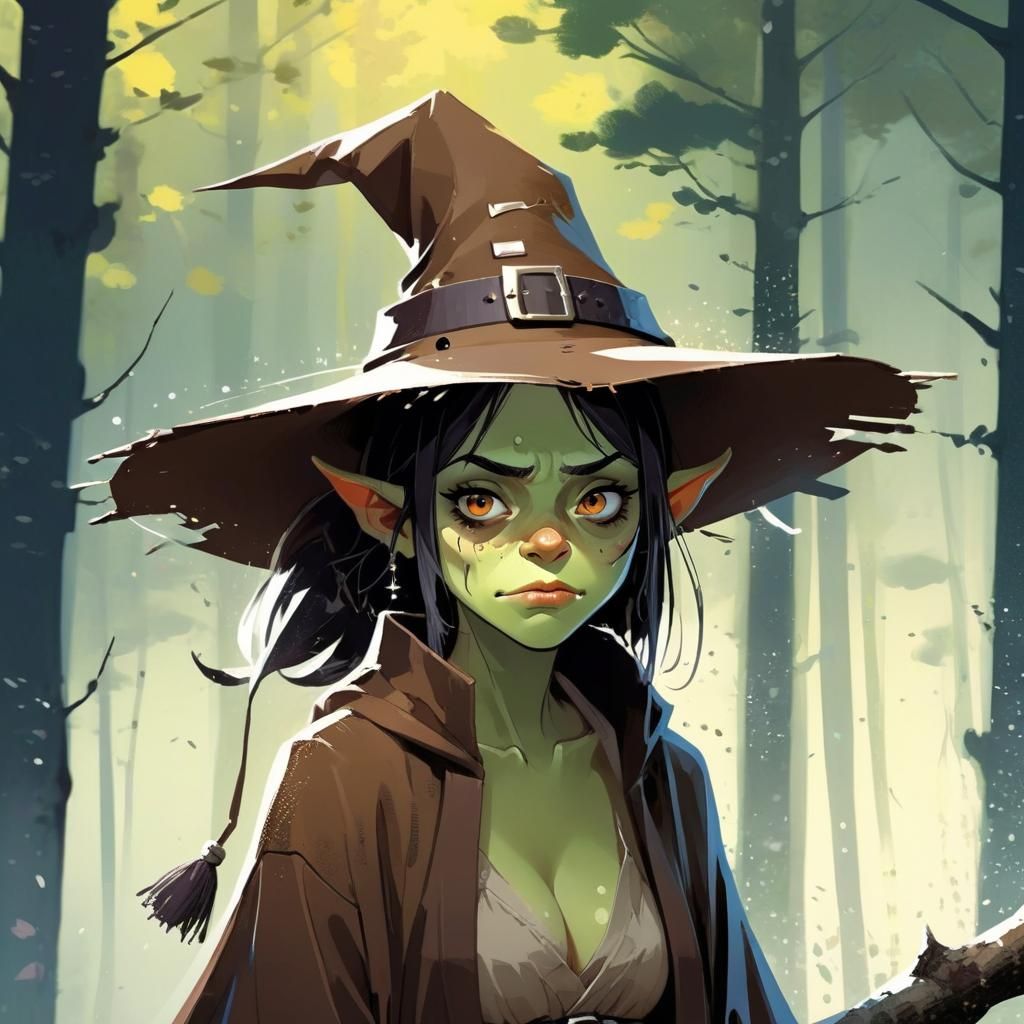 Fantasy Orc Witch in Anime Style Illustration
