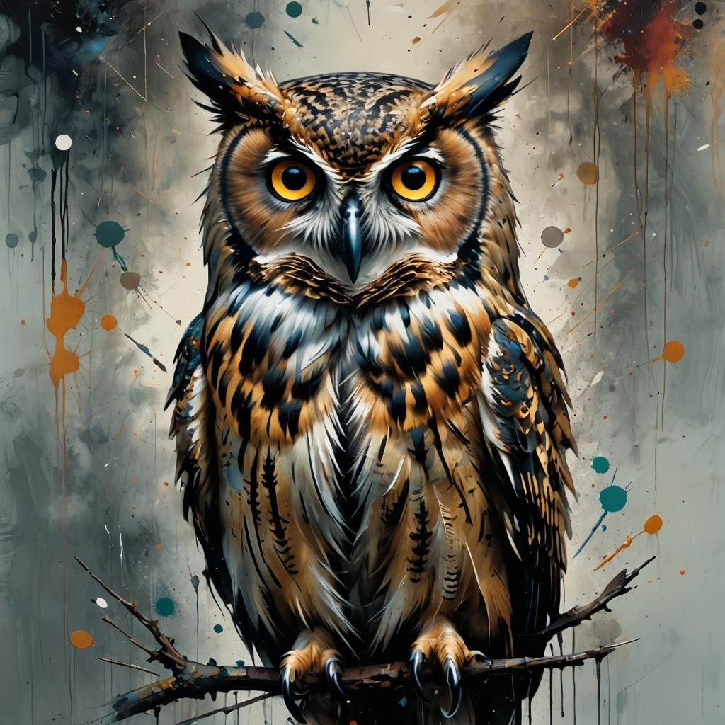 Textured Owl Portrait in Speed Painting Style