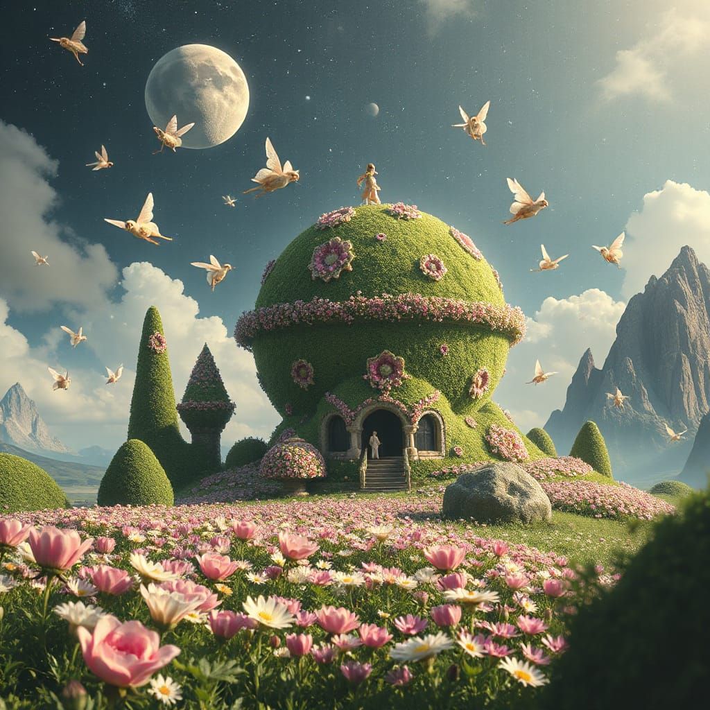 Mythical Fairies Constructing a Floral Colony on an Alien Wo...