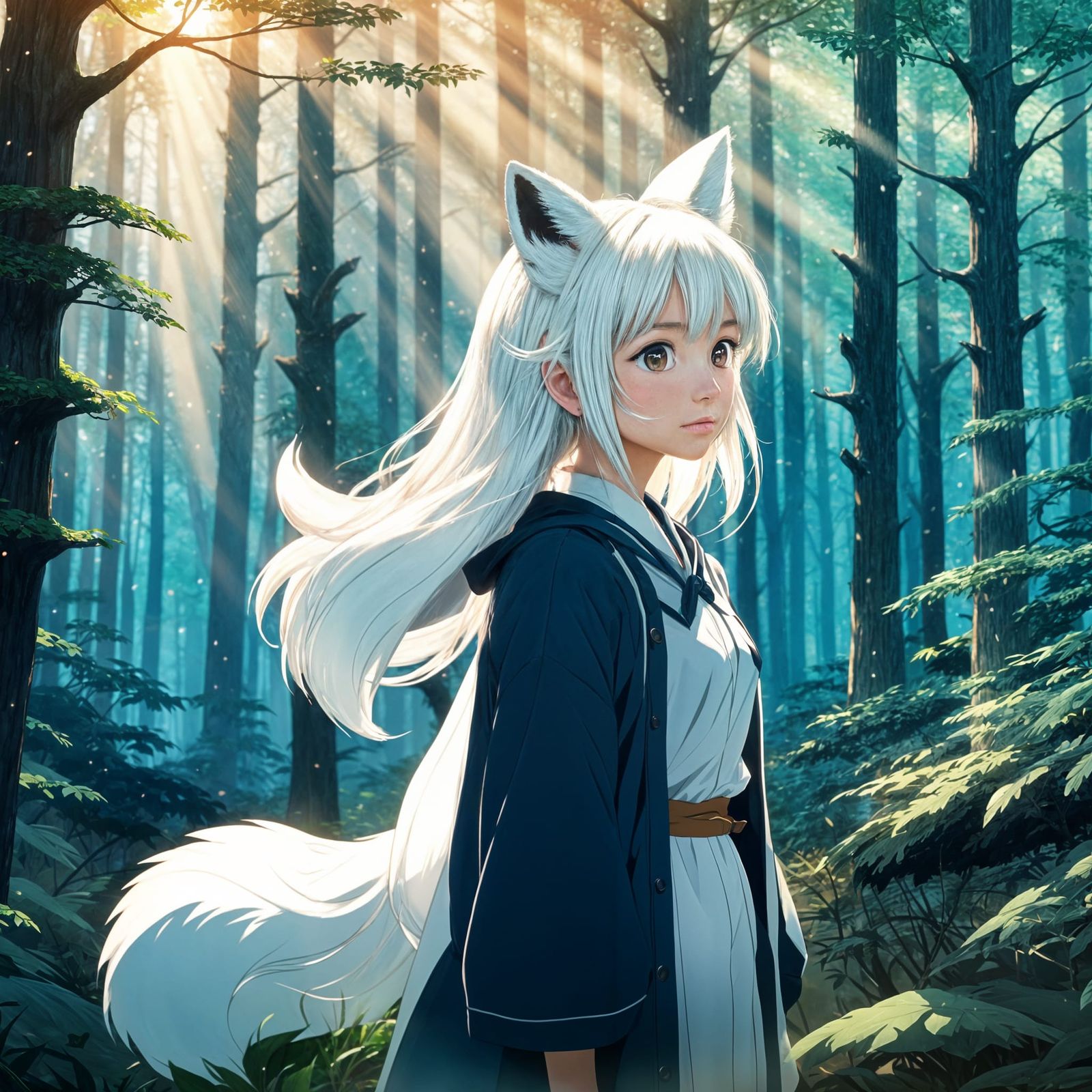 Anime Girl with Fox Ears in Ghibli Style