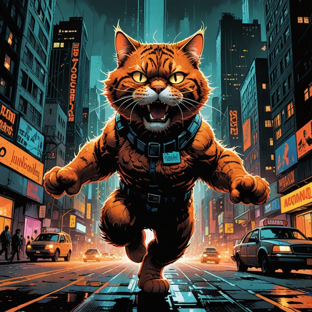 Garfield as a superhero in action