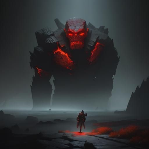 Redstone Golem in Misty Cavern: Digital Concept Art