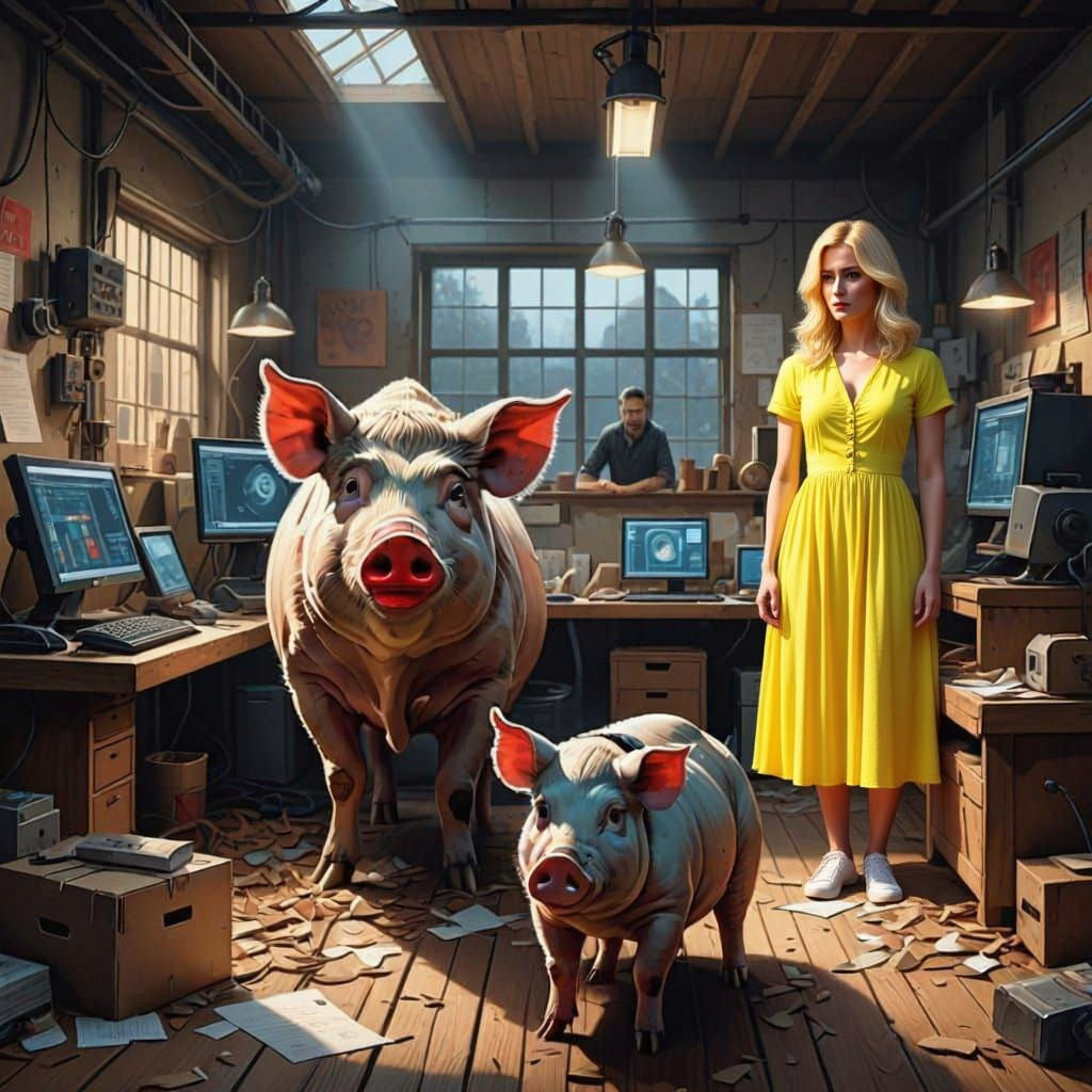 Pig-Faced Humans Apply Lipstick to CNC Mill