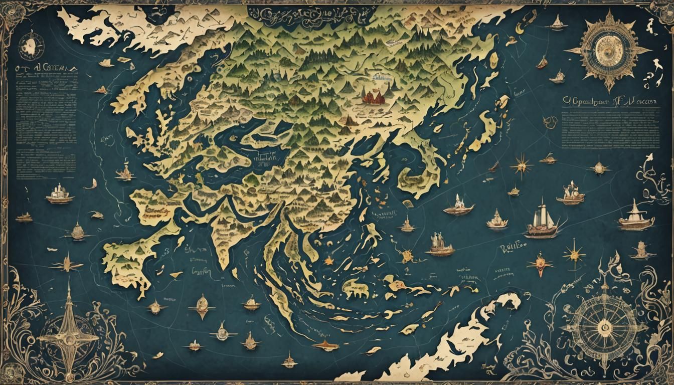Stylized Old-World Cartographic Fantasy Map