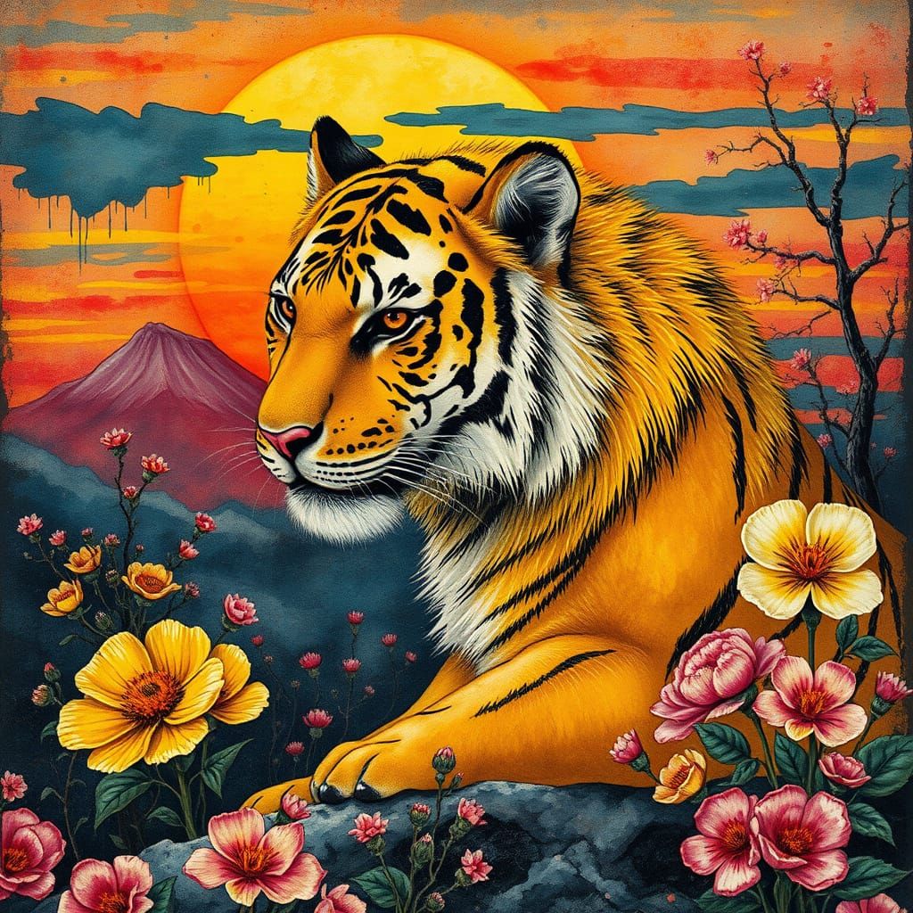 Whimsical Tiger in a Steampunk Wonderland