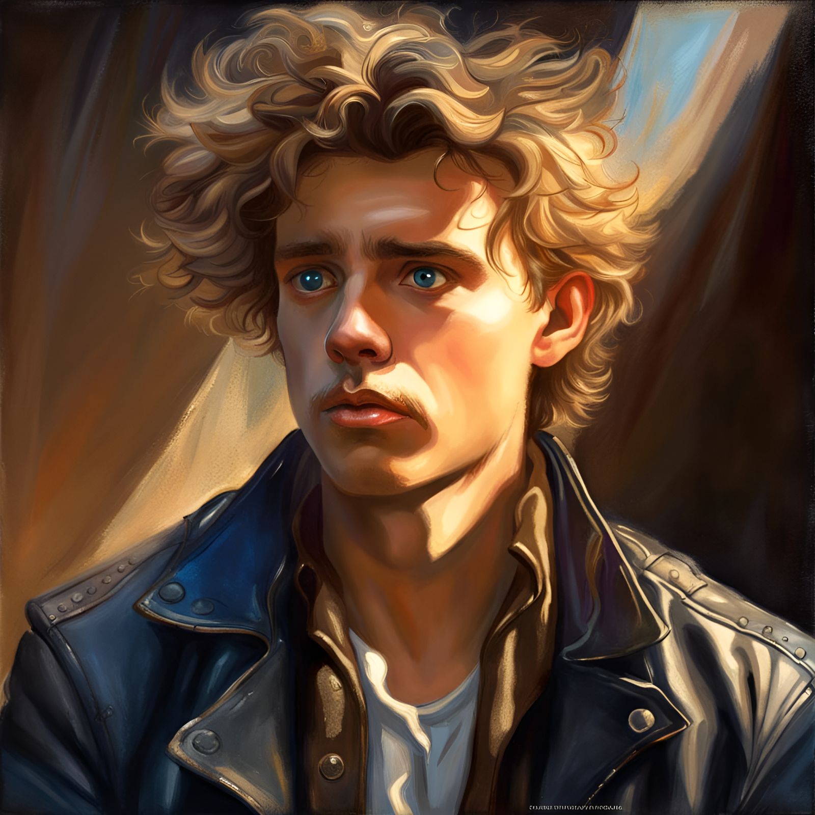 Anxious Man with Blue Eyes in Photorealistic Style