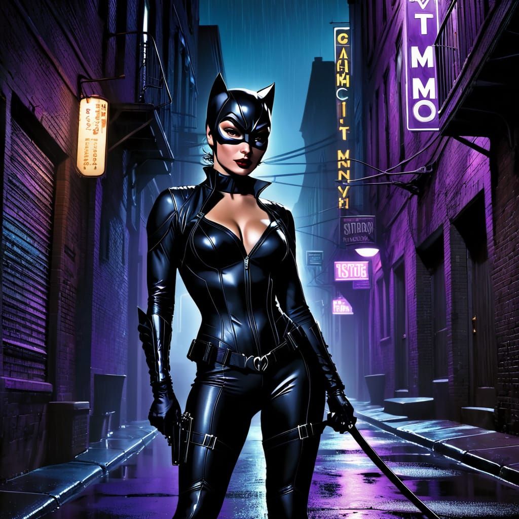 Ethereal Gotham Goddess in Dark Comic Book Style