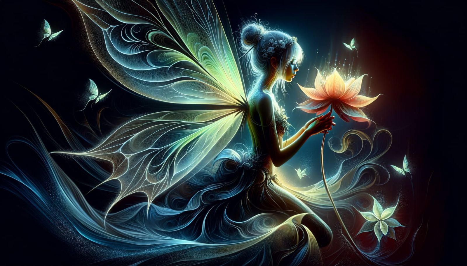 Bioluminescent Fairy Weeping for a Withered Flower