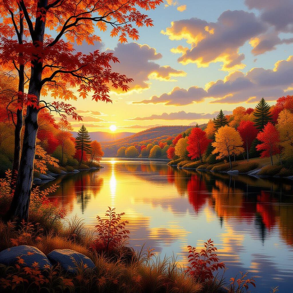 Majestic Autumn Panorama of Fall River in Hudson River Style