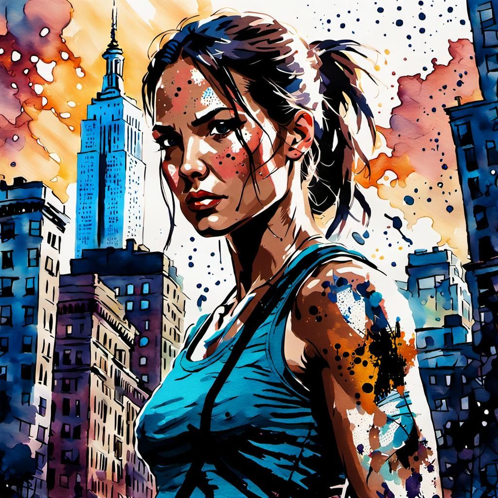 Lara Croft Portrait: Impressionistic Botanical Ink Art