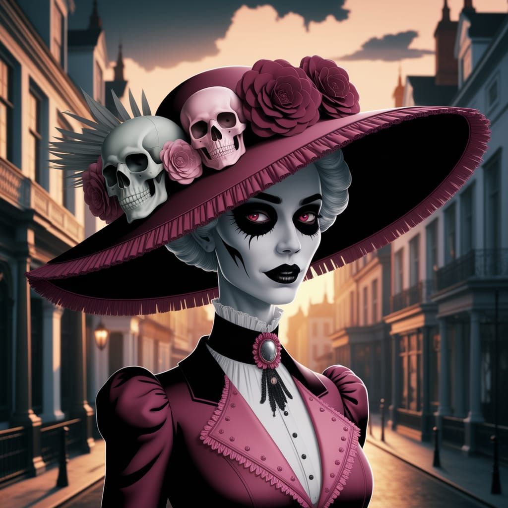 Elegant Gothic Demoness Adorns Victorian Street