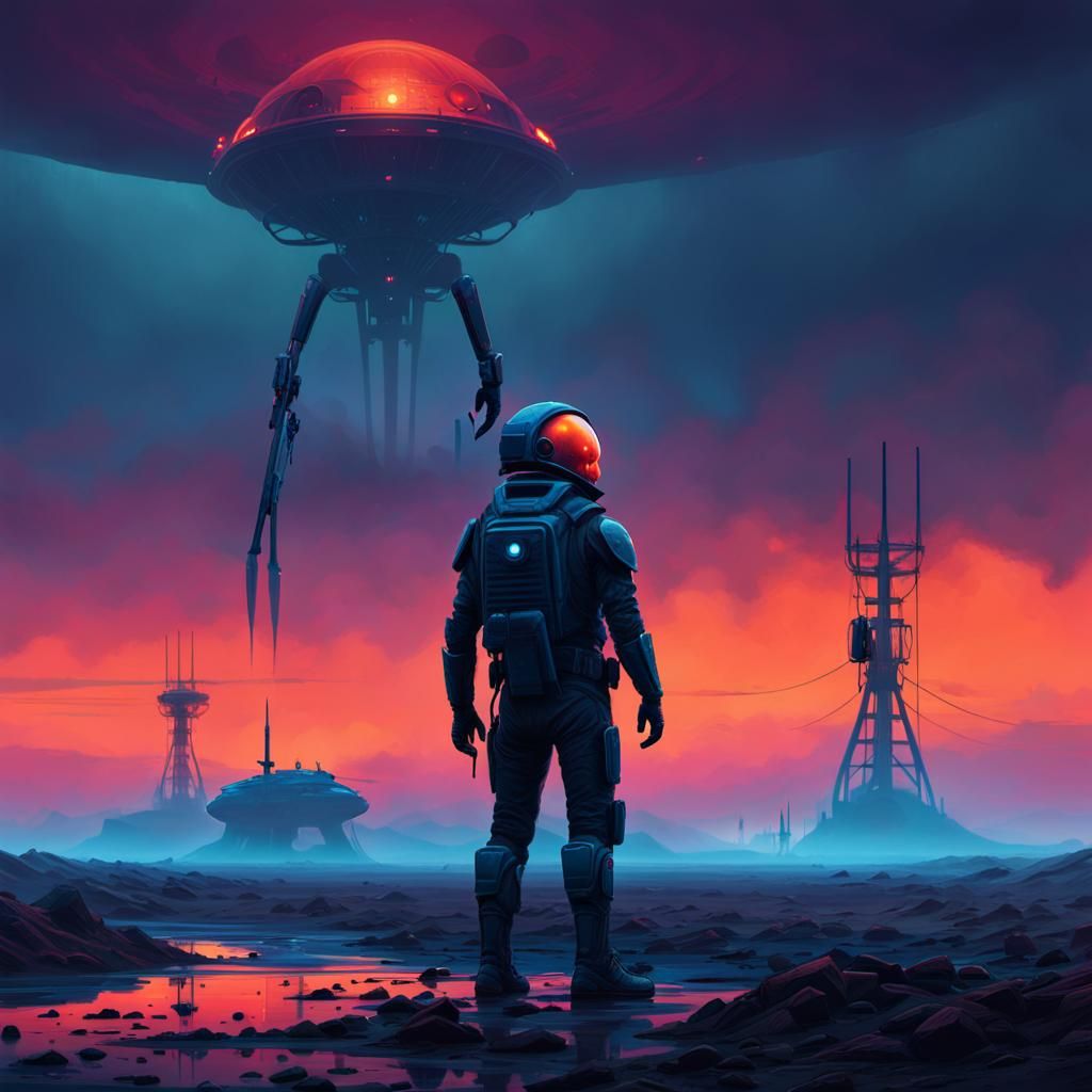 Alien on Barren Planet: Dystopian Sci-Fi Art