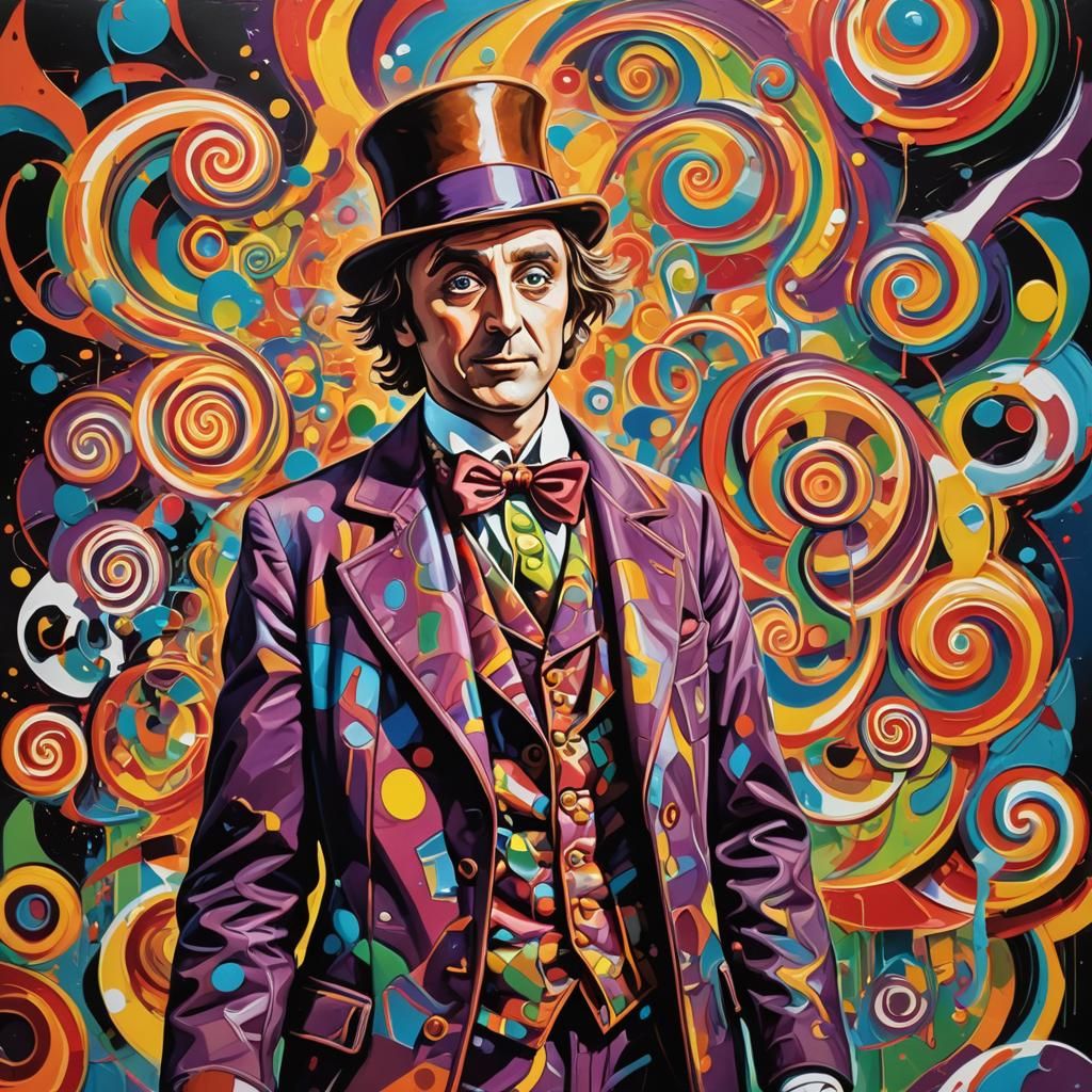 Willy Wonka Portrait in Cubist Graffiti Style