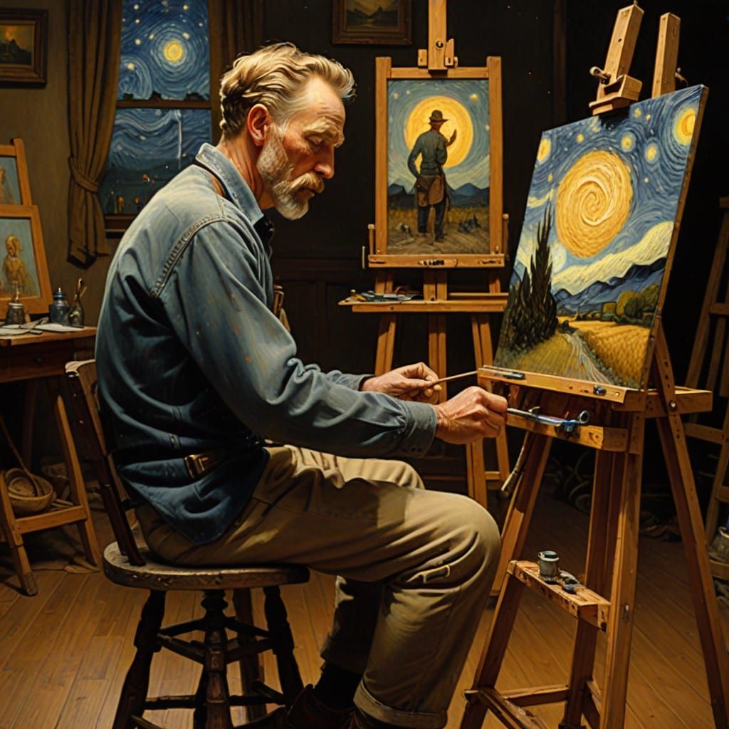 Rockwell Paints Van Gogh: Impressionist Oil Painting