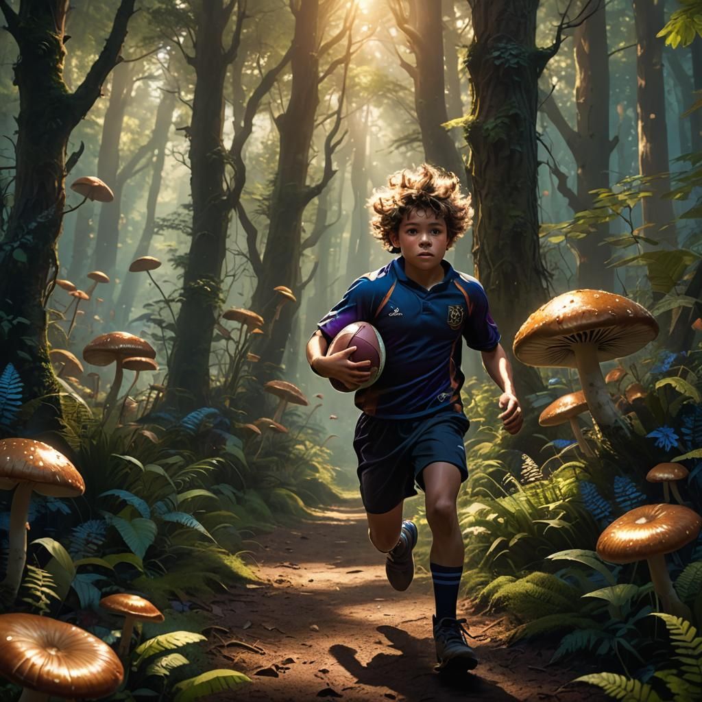 Rugby Player in Mystical Forest: Concept Art