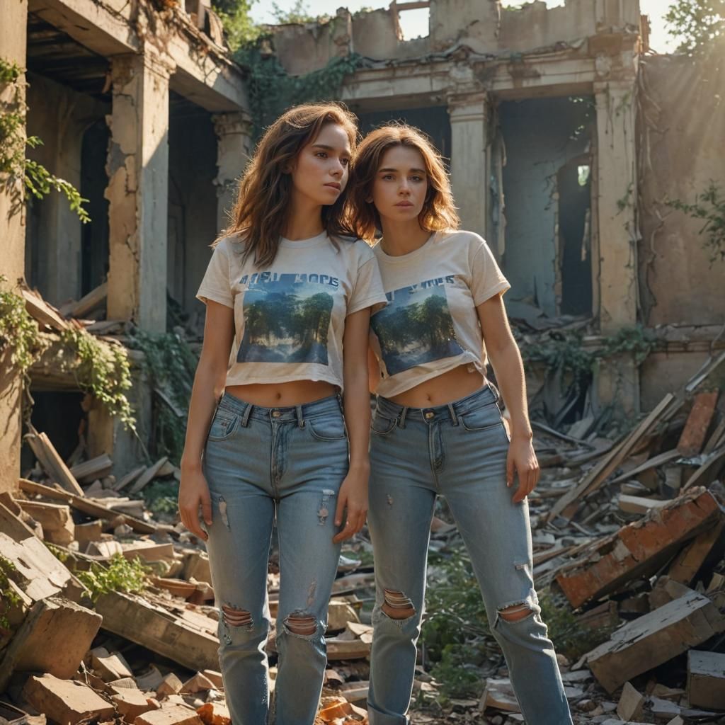 Post-Apocalyptic Embrace in Overgrown Ruins