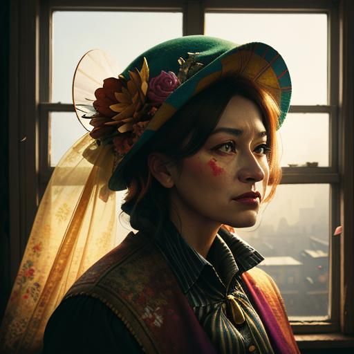 Nostalgic Woman by Vintage Window in Spring