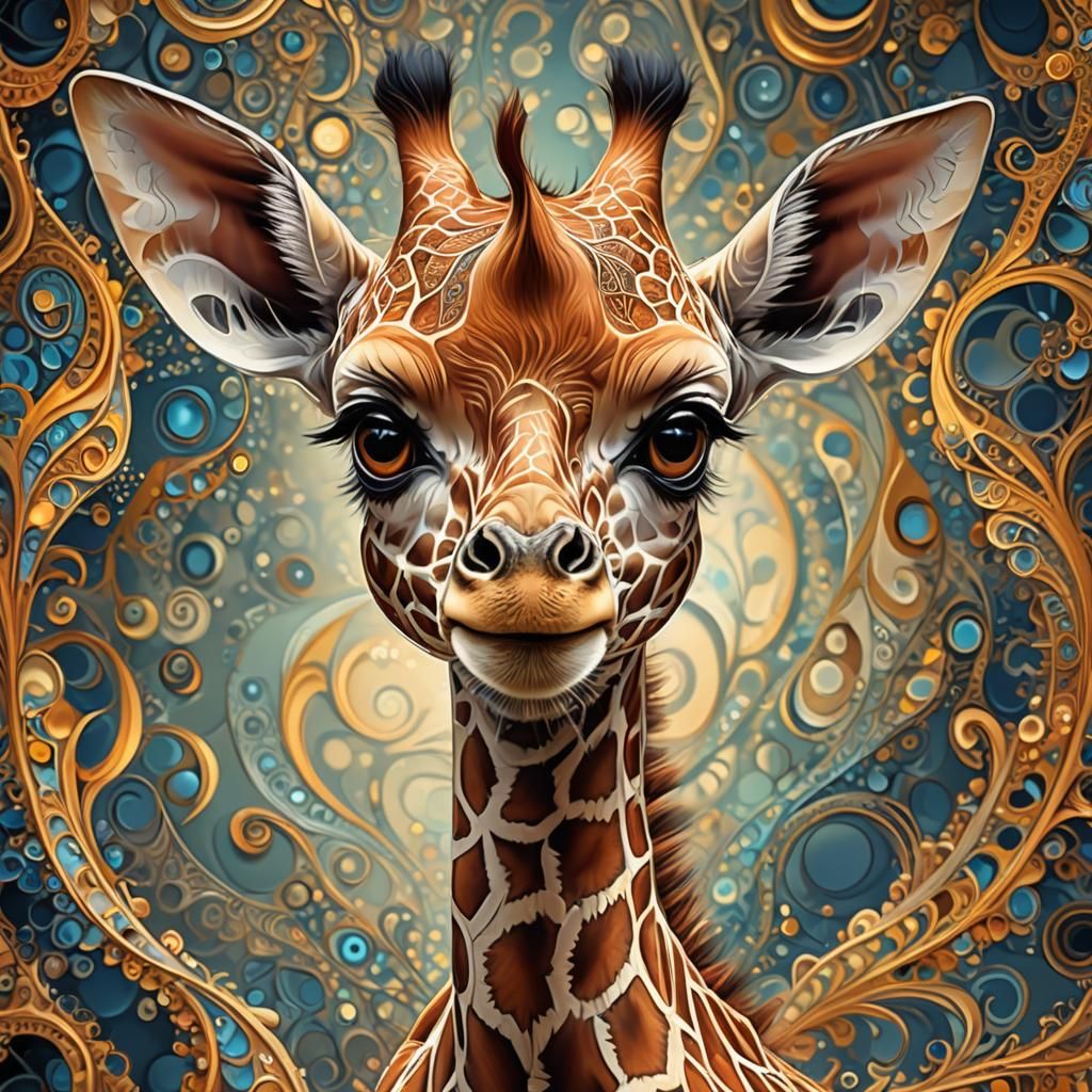 Cute Baby Giraffe with Fractal Fur, Digital Art