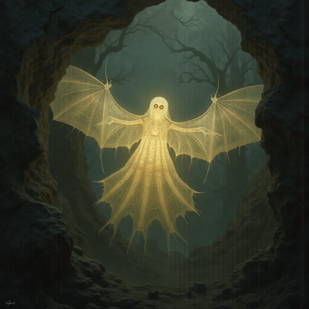 Glowing Gothic Creature in Lace Veil