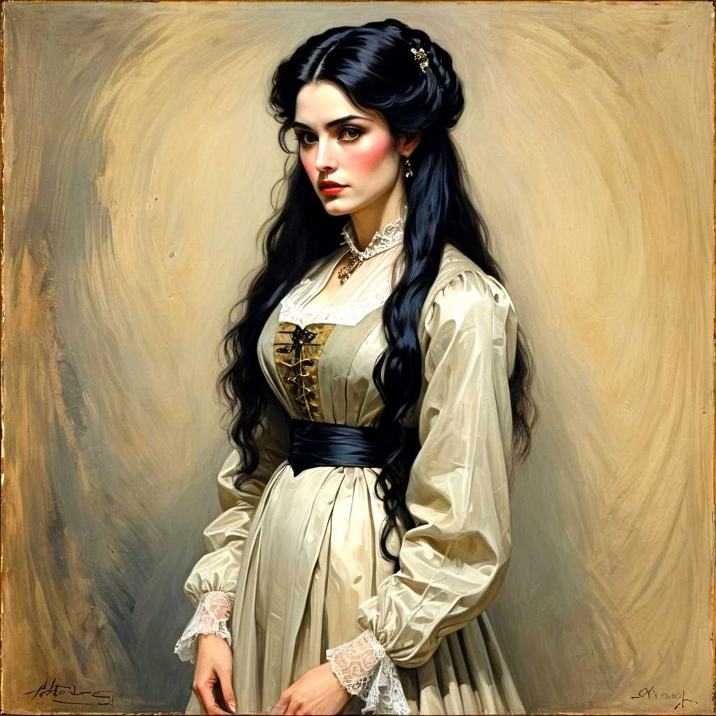 Mina Murray in Doctor's Study as Oil Painting