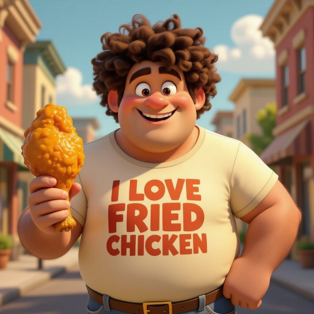 Giant Cartoon Man Loves Fried Chicken