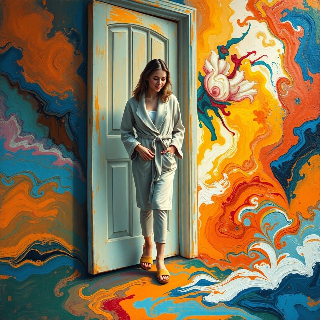 Woman Steps into a Painted Dreamscape