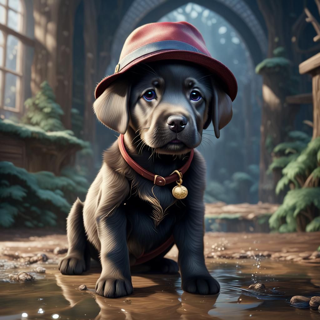 Labrador Puppy in Hat: Fantasy Art