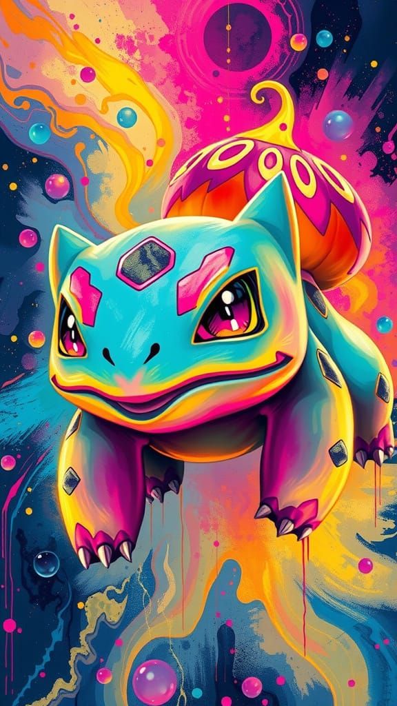 Psychedelic Bulbasaur Portrait in Graffiti Art Style