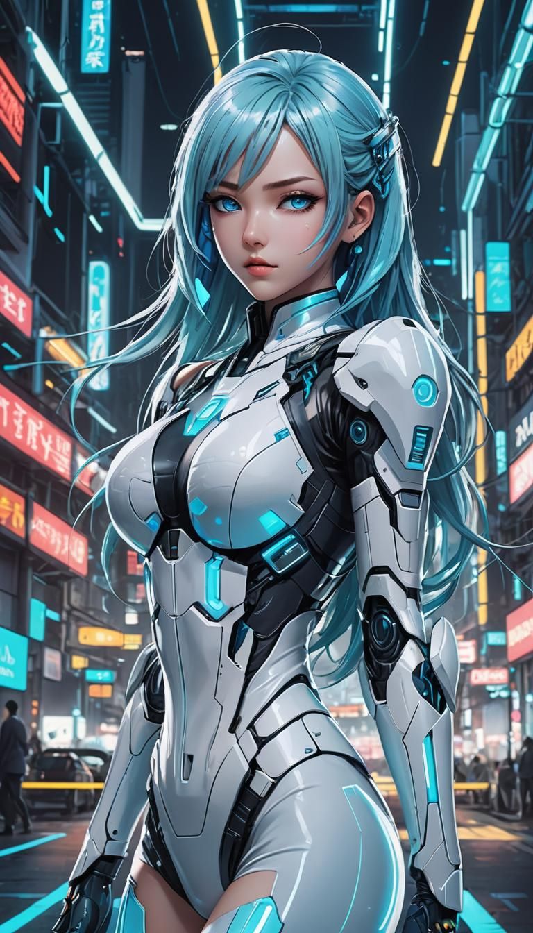 Cyber-Themed Anime Girl in Stunning Neon Style
