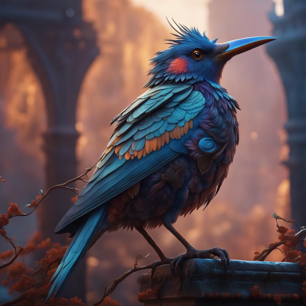 Fantastical Bird Matte Painting in Deep Color