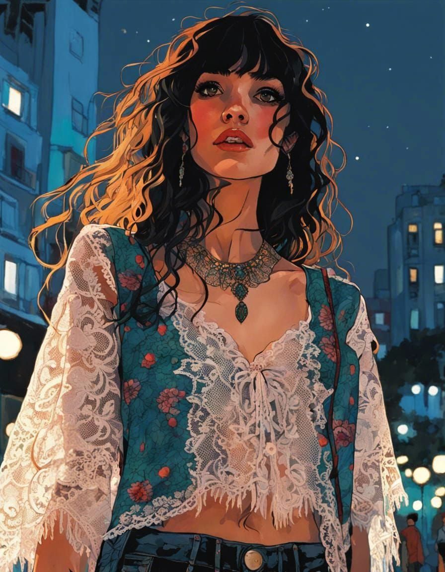 Bohemian Student in Vintage Lace Fashion