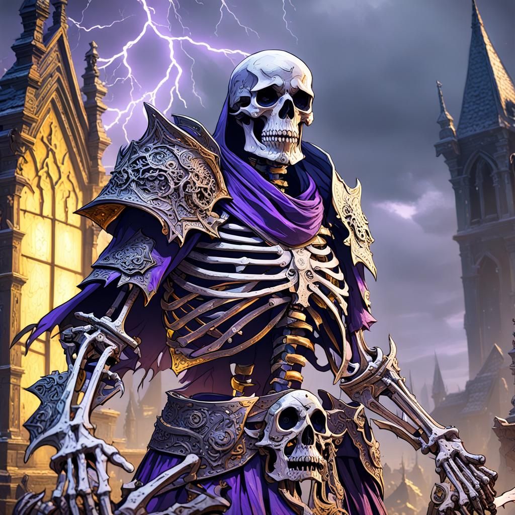 Skeleton Warrior in Stormy Graveyard: Dark Fantasy Art