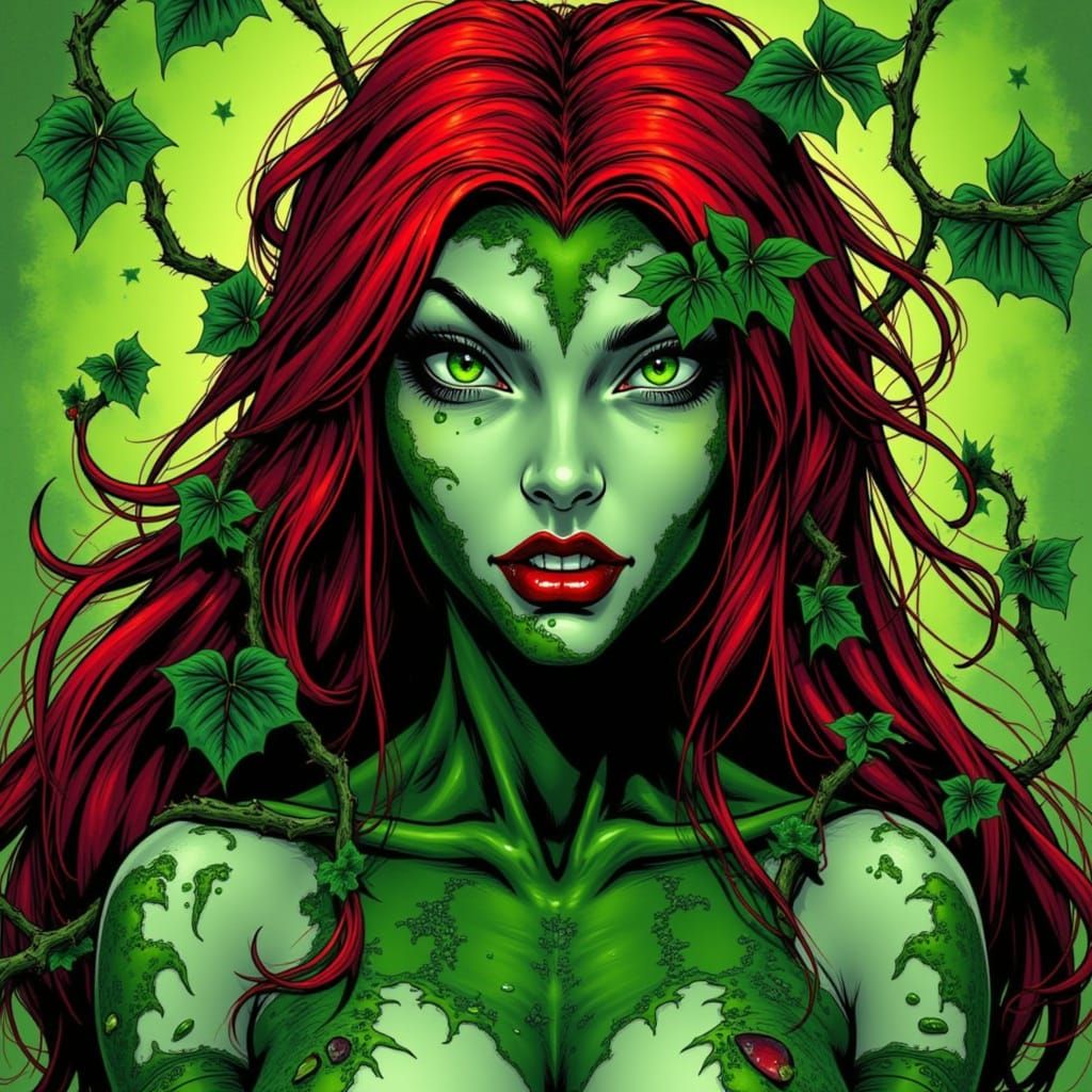 Poison Ivy Covered in Thorns in Graphic Novel Style