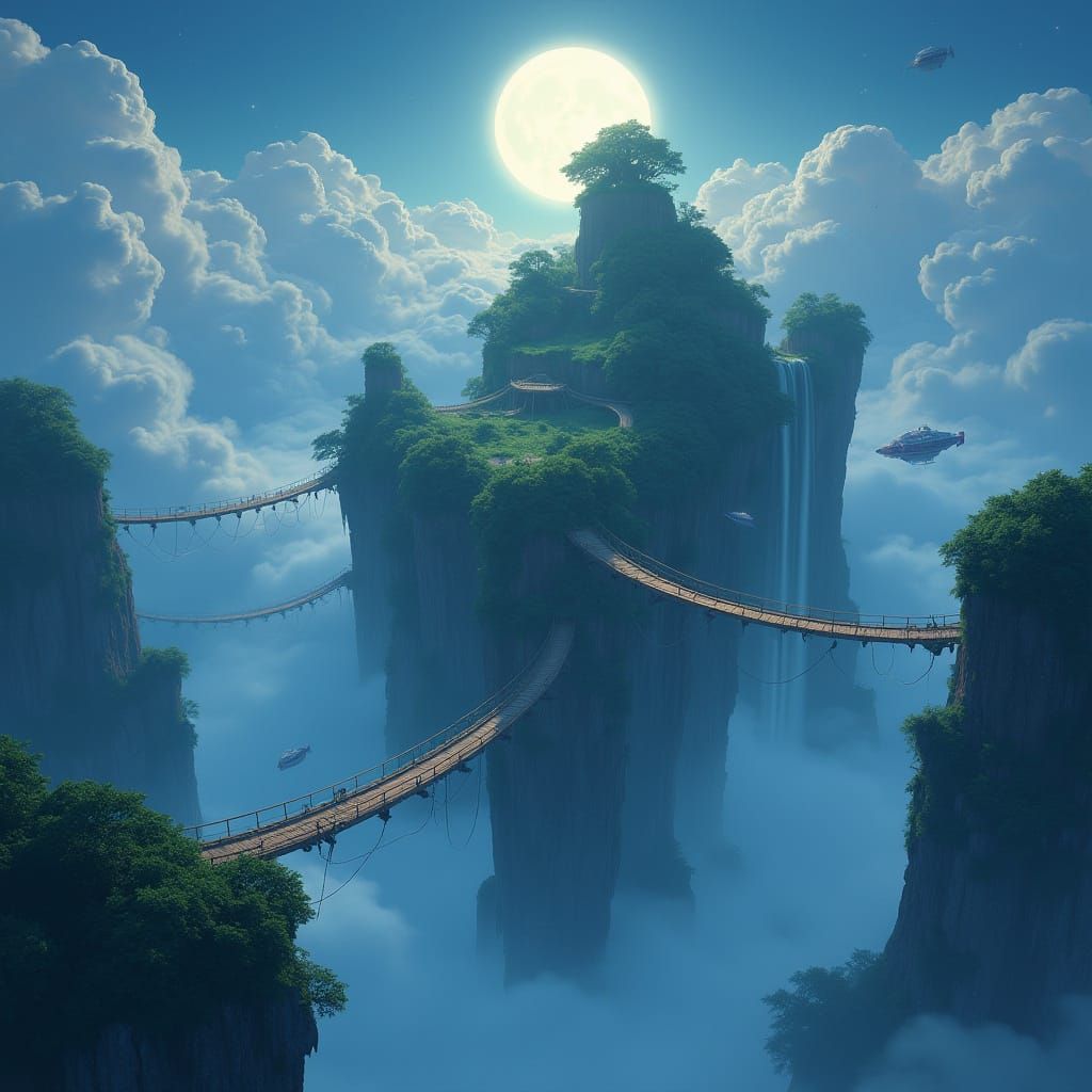 Floating Islands with Waterfalls and Airships