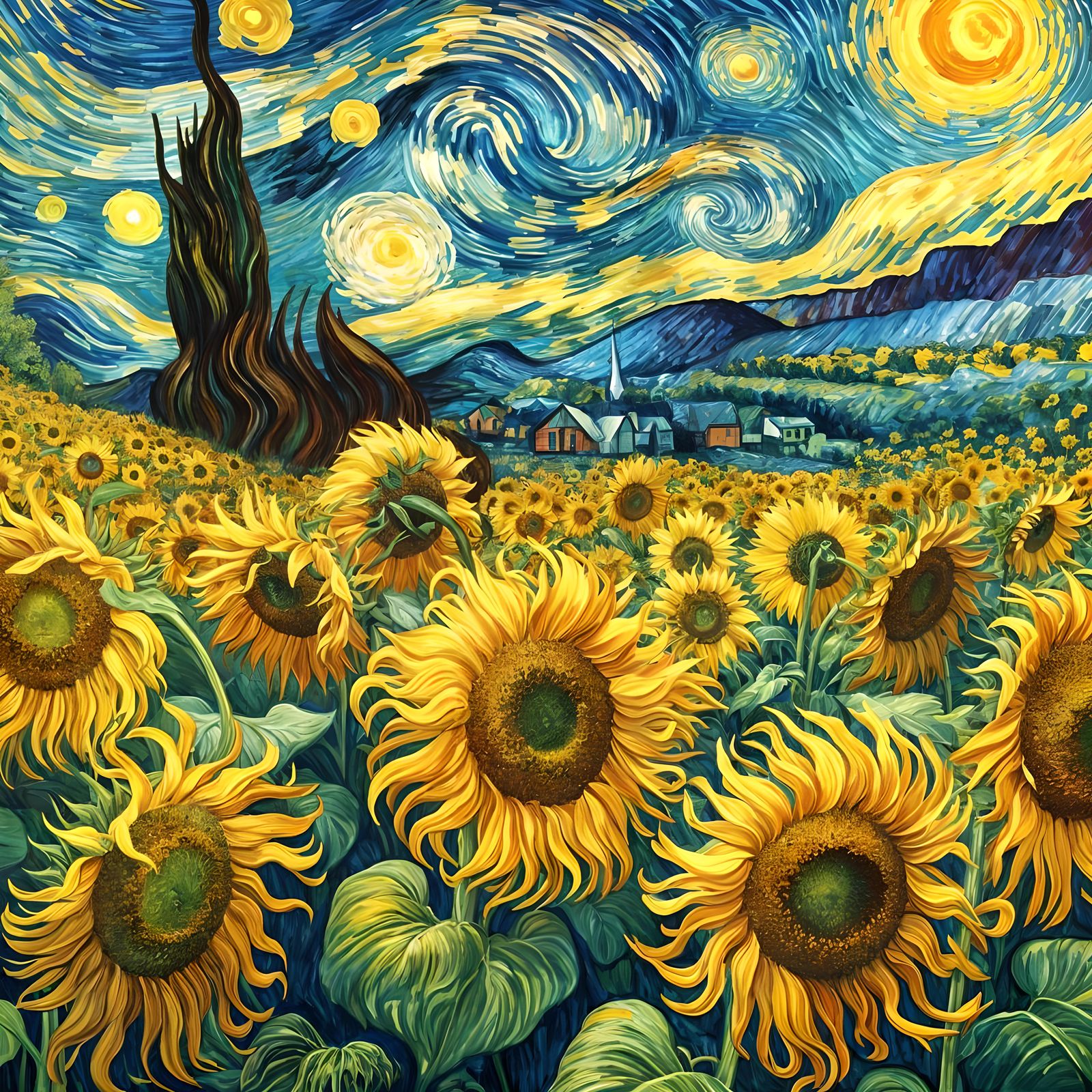 Sunflowers in Pop Surrealist Van Gogh Style