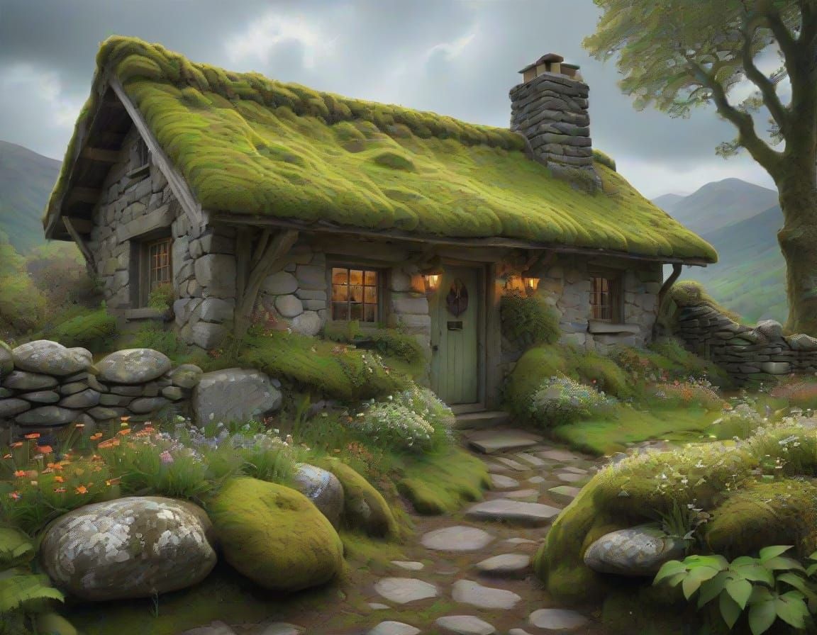 Serene Rustic Cottage in a Verdant Landscape