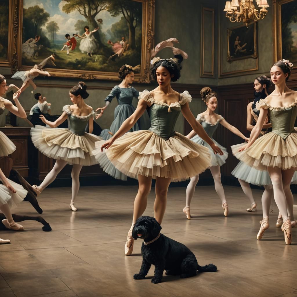 Portuguese Water Dogs as Ballerinas: Impressionist Painting