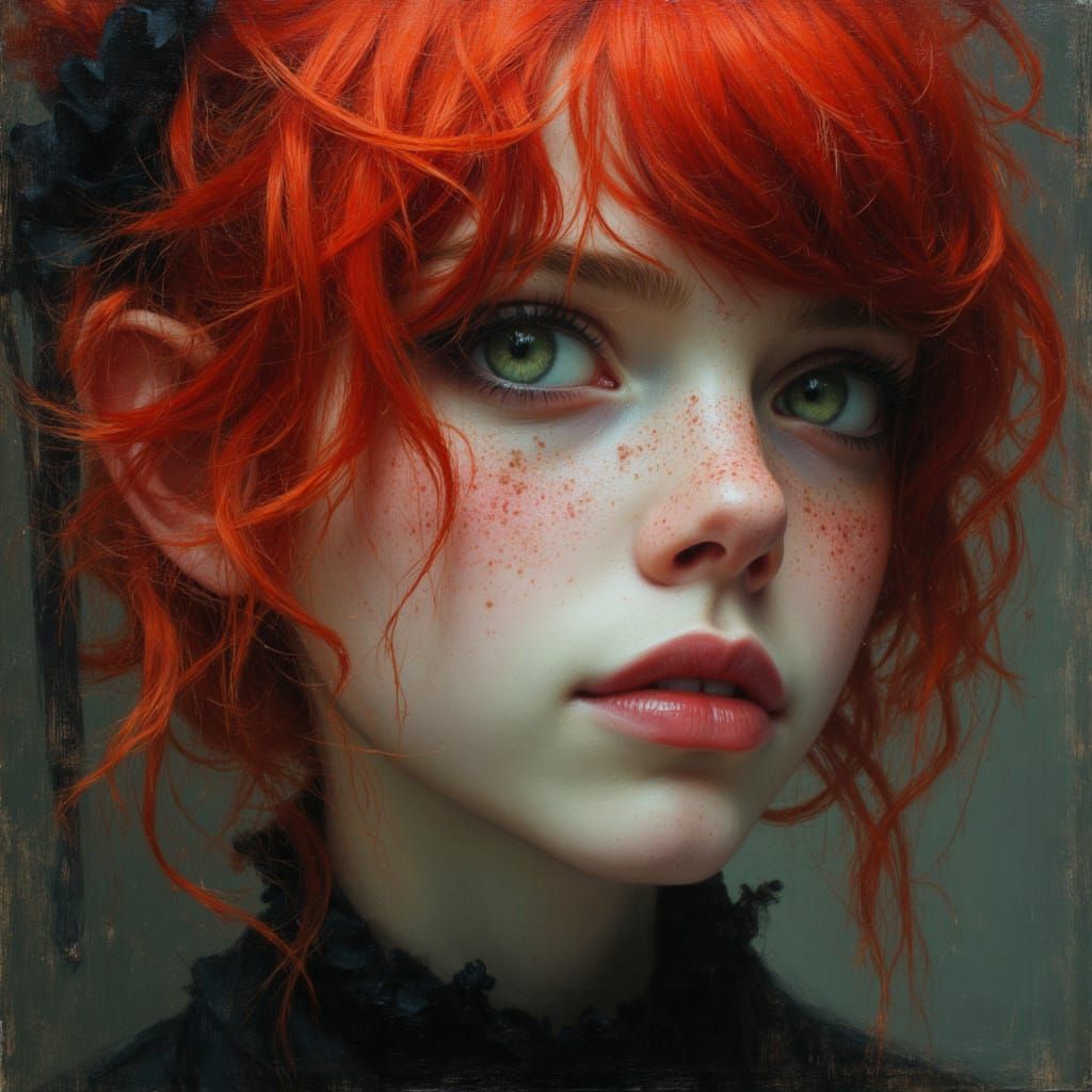 Ethereal Goth Punk Girl Portrait as Oil Painting