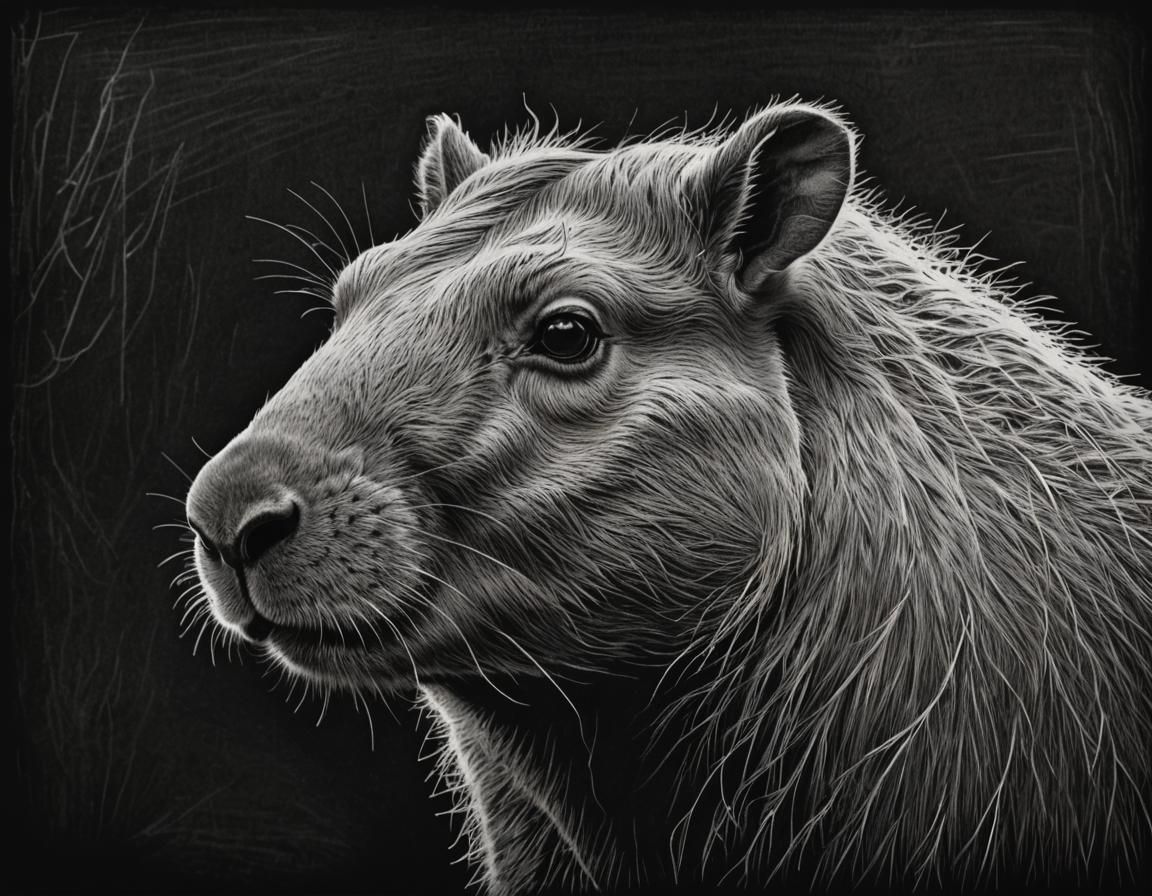 Capybara Silhouette Chalk Art with Dramatic Lighting