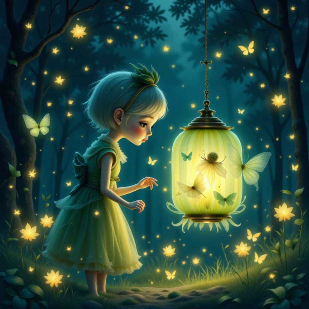 Enchanted Fairy Lantern Scene in Anime Style