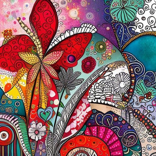 Whimsical Doodled Flowers in Mixed Media