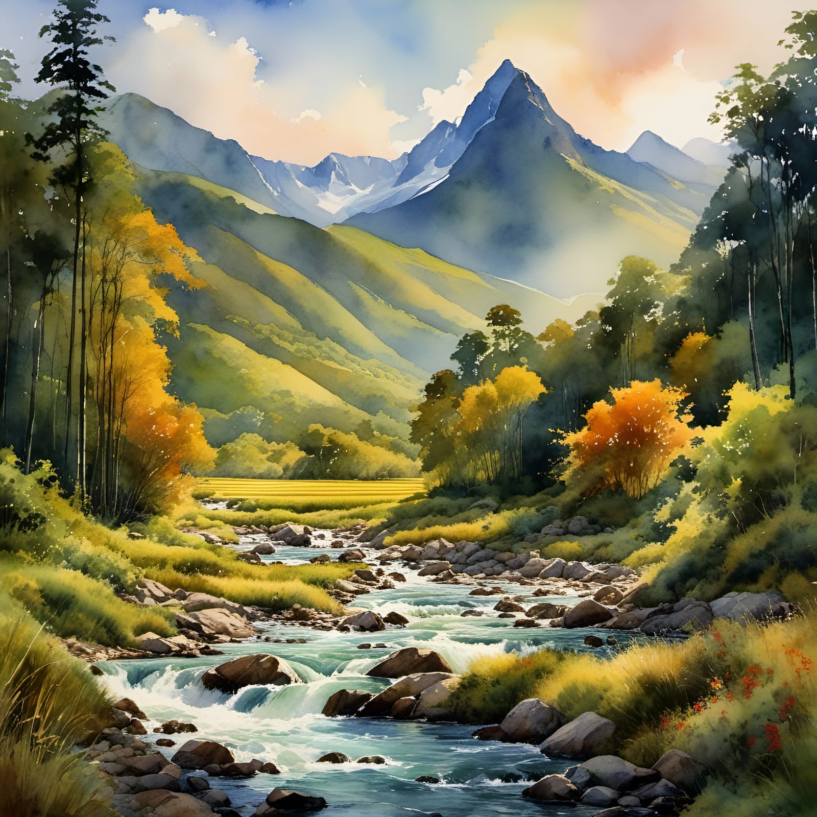 Jamaican Countryside: Watercolor Landscape Illustration