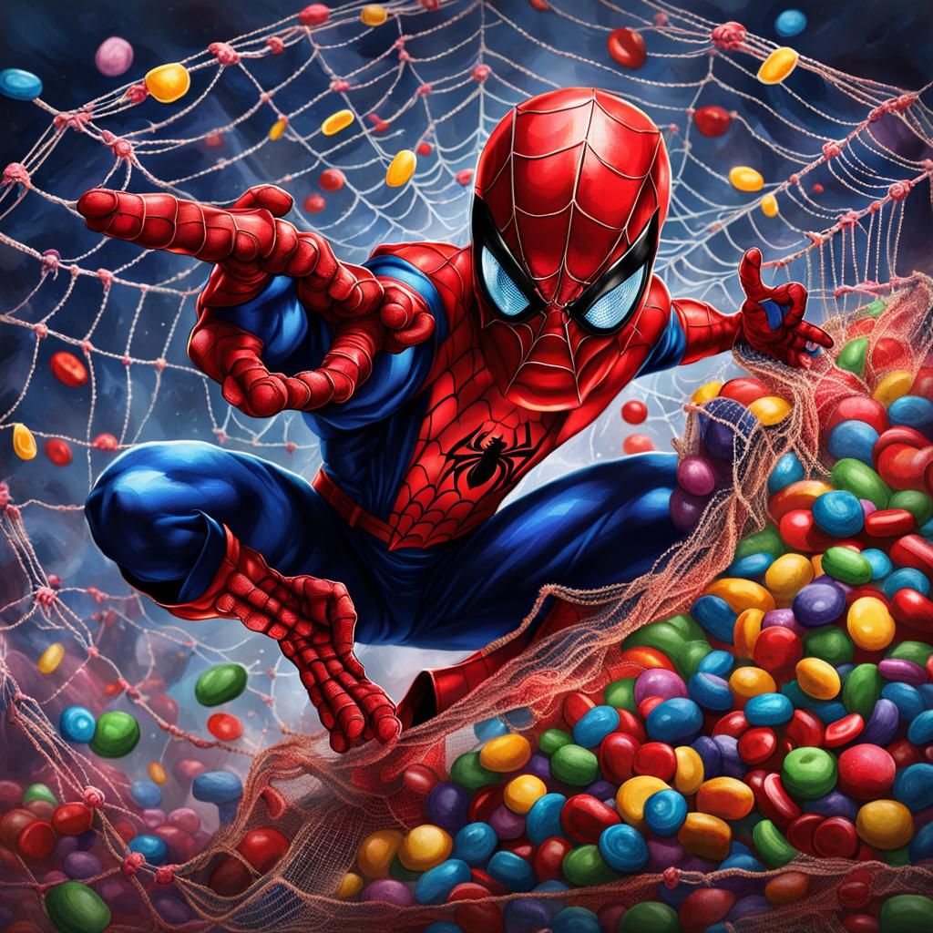 Spider-Man in Warhammer Costume Fires Candy Net