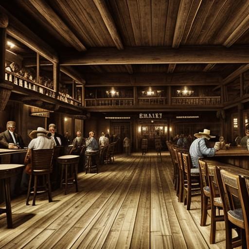 Old West Saloon Scene with Many Patrons