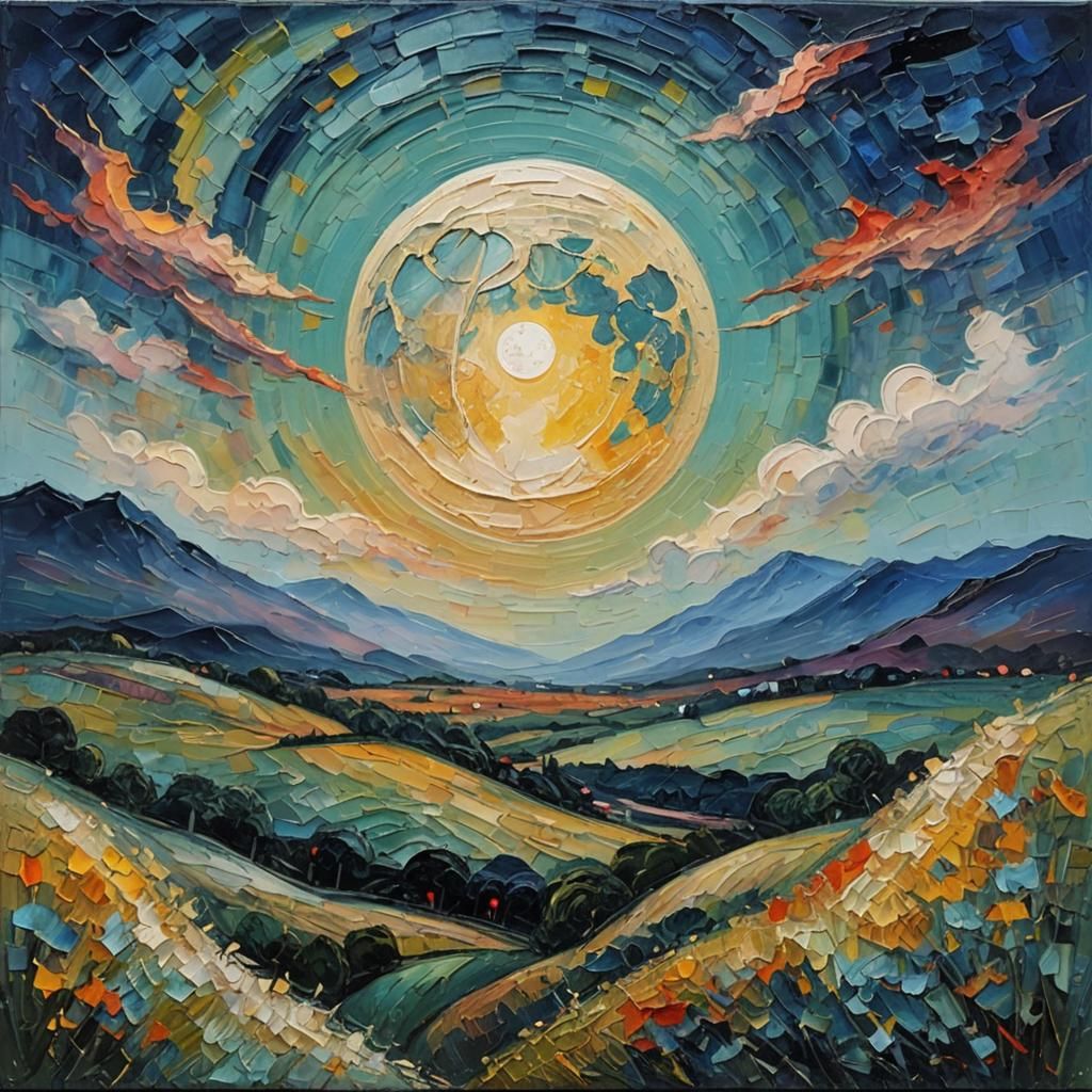 Expressionist Moonlit Scene in Impasto Oil Painting