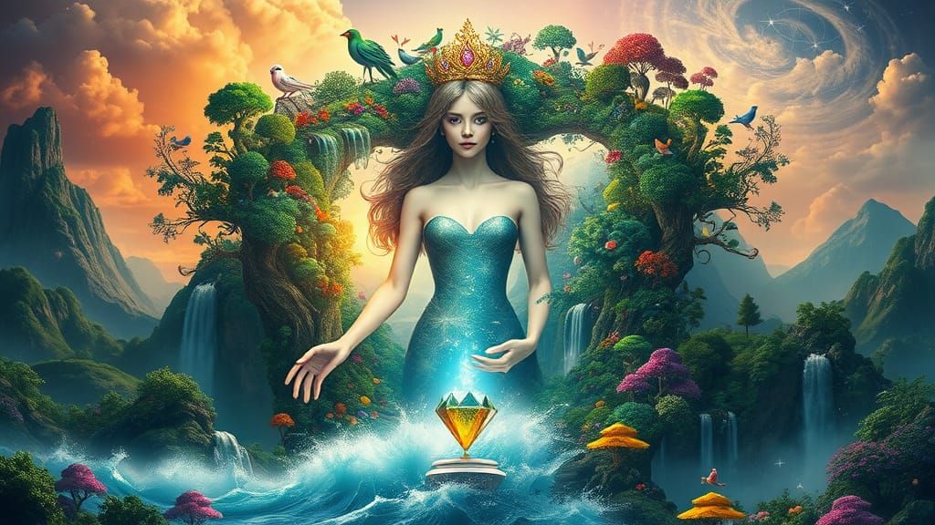 Ethereal Princess in Vibrant, Surreal Fantasy Landscapes