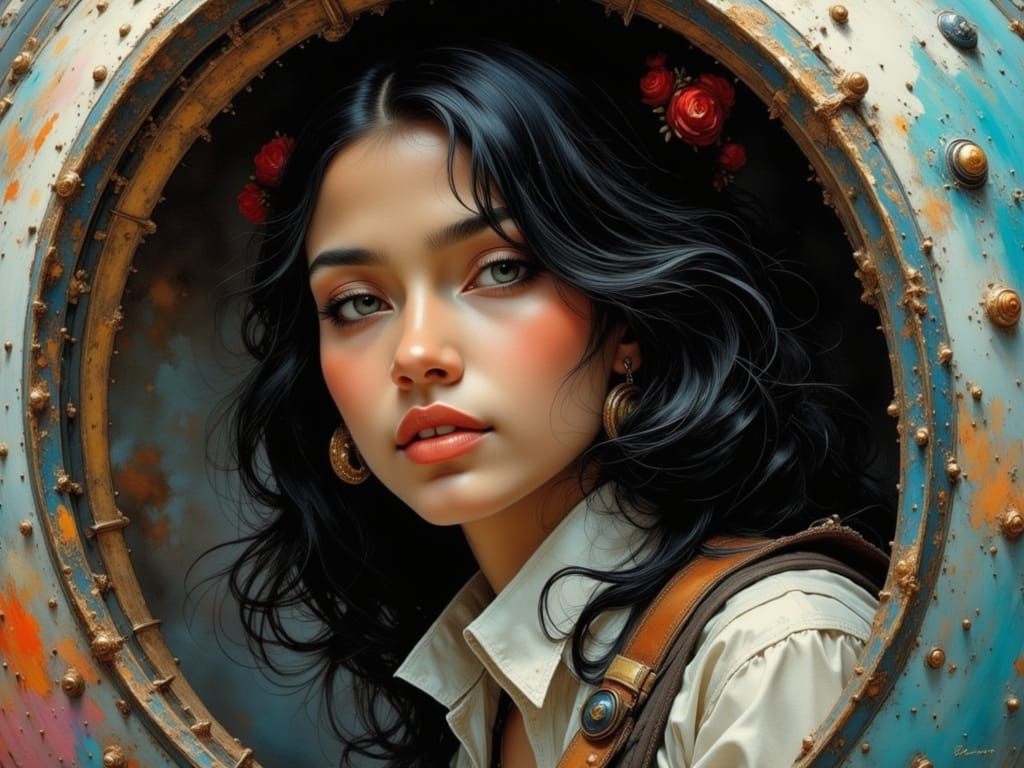 Seductive Euro-Indian Spaceship Pilot, Detailed and Vibrant