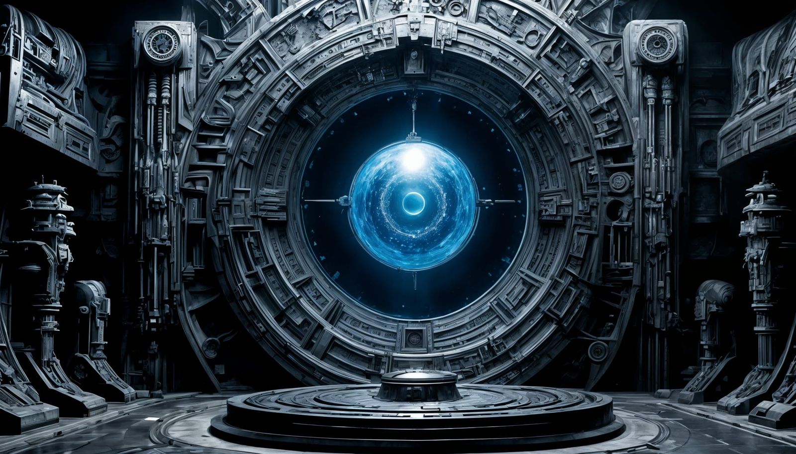 Ancient Stargate Ring with Glowing Chevrons and Glyphs